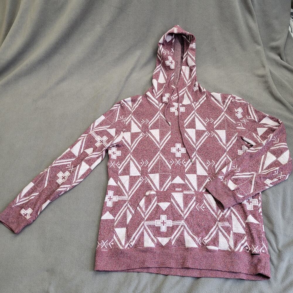 ON THE BYAS Hoodie Mens XL Red Aztec Pattern Skater Punk Beach Chill Cotton - Picture 1 of 16